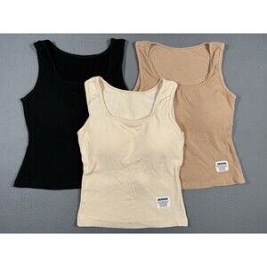 Capsule Ribbed Padded Tank Top Lot of 3 - Cream Tan Black    #0044